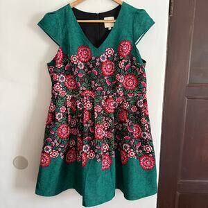 MODCLOTH Green and Pink Floral Retro Style Party Dress | 2XL